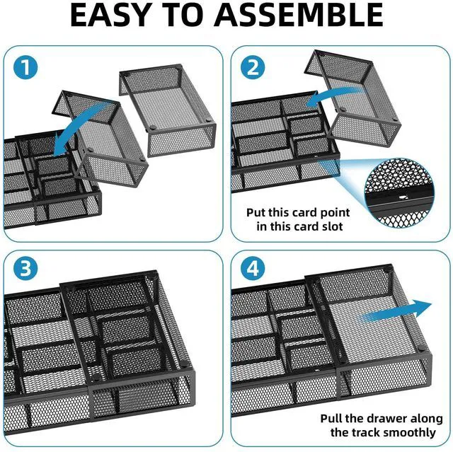 Alt view image 7 of 7 - Expandable Desk Drawer Organizer, Mesh Drawer Organizer Tray with 10 Adjustable Compartments, Desk Organizers and Accessories for Office Supplies (Longer Expandable Drawer Organizer-B)