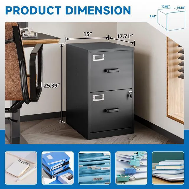 Alt view image 3 of 7 - 2 Drawer File Cabinet with Lock Vertical Filing Storage Cabinet Office Home Steel Vertical File Cabinets for Letter Size File Cabinet Locked,Assembly Required