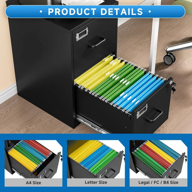 Alt view image 4 of 7 - 2 Drawer File Cabinet with Lock Vertical Filing Storage Cabinet Office Home Steel Vertical File Cabinets for Letter Size File Cabinet Locked,Assembly Required