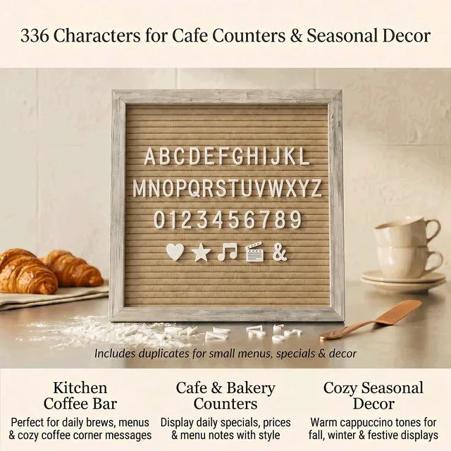 Alt view image 2 of 7 - Rustic Cappuccino Felt Letter Board 10x10 Inch with Stand and Wood Frame 336 letters, numbers and symbols; changeable message board with wall mount for home notes, welcome messages and reminders