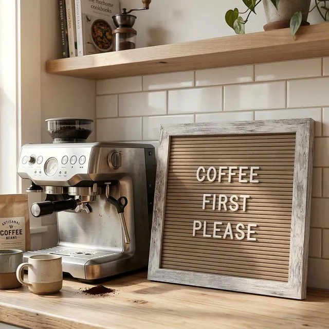 Alt view image 6 of 7 - Rustic Cappuccino Felt Letter Board 10x10 Inch with Stand and Wood Frame 336 letters, numbers and symbols; changeable message board with wall mount for home notes, welcome messages and reminders