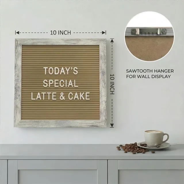 Alt view image 5 of 7 - Rustic Cappuccino Felt Letter Board 10x10 Inch with Stand and Wood Frame 336 letters, numbers and symbols; changeable message board with wall mount for home notes, welcome messages and reminders
