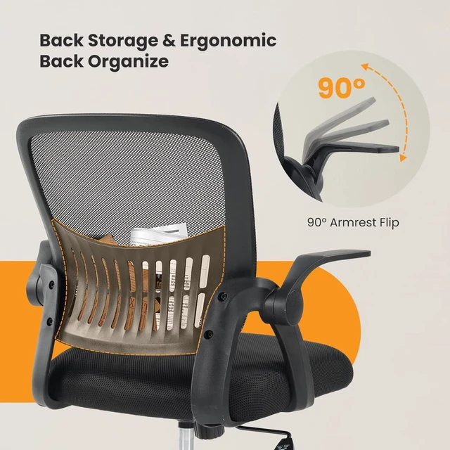 Alt view image 4 of 7 - Computer Desk Chair, Home Office Chair, Lumbar Support, Black Flip Up Armrest, Adjustable Height, 360° Swivel Wheels, Ergonomic Mesh Mid-Back, Comfy Arms Bedroom Study