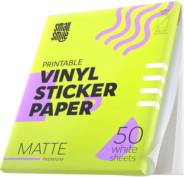 Main image of Premium Printable Vinyl Sticker Paper for Inkjet Printer and Laser - 50 White Matte Sticker Paper Waterproof - Durability Adhesive Paper 8.5 x 11, Fast Dry, Holds Ink Well, Great for Cutting Machines