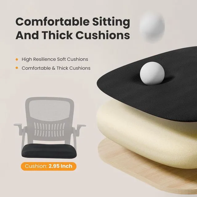Alt view image 5 of 7 - Computer Desk Chair, Home Office Chair, Lumbar Support, Black Flip Up Armrest, Adjustable Height, 360° Swivel Wheels, Ergonomic Mesh Mid-Back, Comfy Arms Bedroom Study