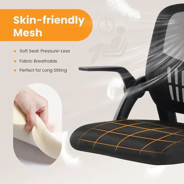 Alt view image 7 of 7 - Computer Desk Chair, Home Office Chair, Lumbar Support, Black Flip Up Armrest, Adjustable Height, 360° Swivel Wheels, Ergonomic Mesh Mid-Back, Comfy Arms Bedroom Study