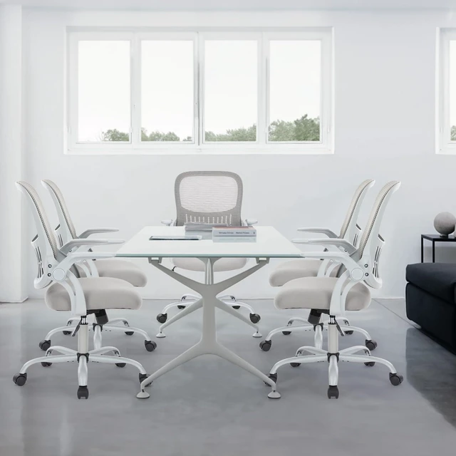 Alt view image 7 of 7 - Home Office Chair, Mesh Office Chair, Lumbar Support, Grey Adjustable Height, 360° Swivel Wheels, Mid-Back, Comfy Flip-up Arms for Small Space, Study, Managerial Executive, Grey
