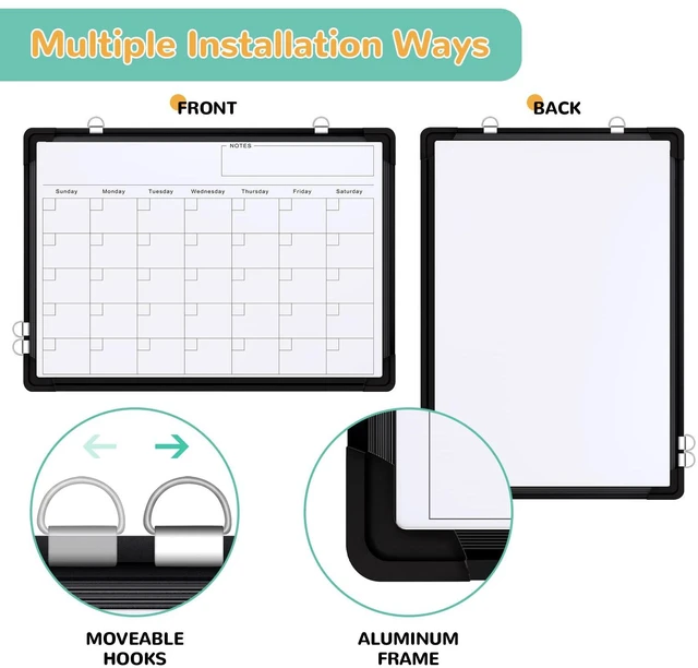 Alt view image 3 of 7 - Monthly Calendar Whiteboard for Wall, Dry Erase Board, Magnetic White Board 16"x12" Double-Sided Hanging Board for Office Home, Small Monthly Dry erase Calendar for Drawing Planning To Do List, Black