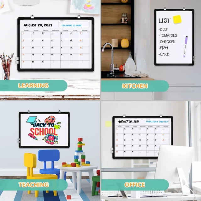 Alt view image 6 of 7 - Monthly Calendar Whiteboard for Wall, Dry Erase Board, Magnetic White Board 16"x12" Double-Sided Hanging Board for Office Home, Small Monthly Dry erase Calendar for Drawing Planning To Do List, Black
