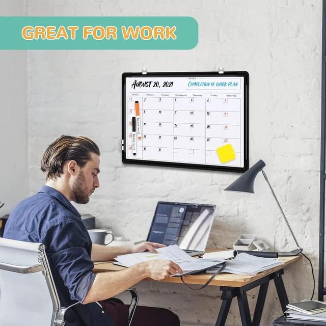 Alt view image 5 of 7 - Monthly Calendar Whiteboard for Wall, Dry Erase Board, Magnetic White Board 16"x12" Double-Sided Hanging Board for Office Home, Small Monthly Dry erase Calendar for Drawing Planning To Do List, Black
