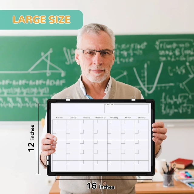Alt view image 7 of 7 - Monthly Calendar Whiteboard for Wall, Dry Erase Board, Magnetic White Board 16"x12" Double-Sided Hanging Board for Office Home, Small Monthly Dry erase Calendar for Drawing Planning To Do List, Black