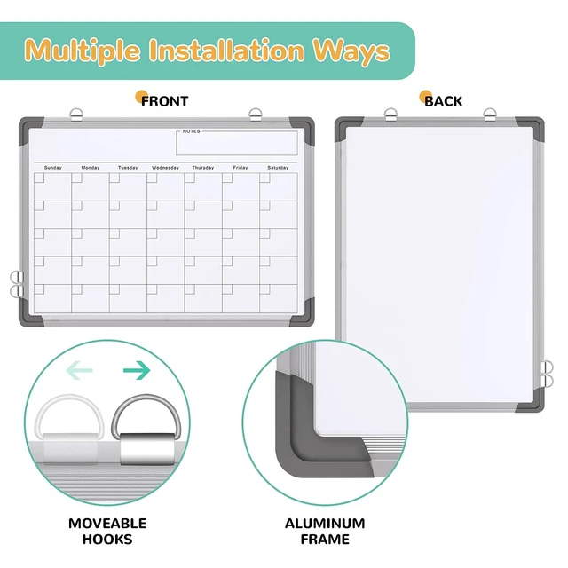 Alt view image 2 of 6 - Monthly Calendar Whiteboard for Wall, Dry Erase Board, Magnetic White Board 16"x12" Double-Sided Hanging Board for Office School Home, Small Monthly Dry erase Calendar for Drawing Planning To Do List