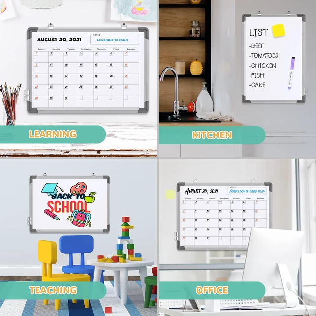 Alt view image 3 of 6 - Monthly Calendar Whiteboard for Wall, Dry Erase Board, Magnetic White Board 16"x12" Double-Sided Hanging Board for Office School Home, Small Monthly Dry erase Calendar for Drawing Planning To Do List