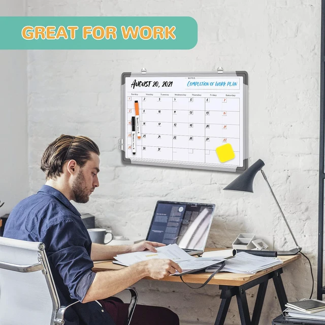 Alt view image 4 of 6 - Monthly Calendar Whiteboard for Wall, Dry Erase Board, Magnetic White Board 16"x12" Double-Sided Hanging Board for Office School Home, Small Monthly Dry erase Calendar for Drawing Planning To Do List