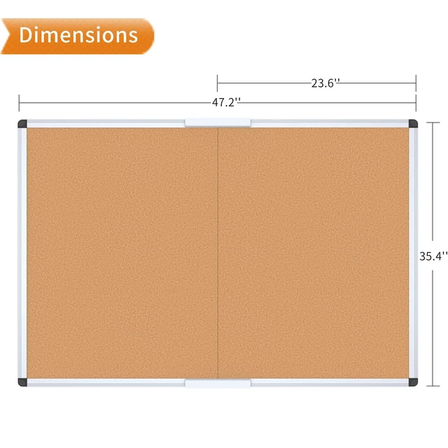Alt view image 2 of 7 - Cork Bulletin Board/Foldable Noticeboard, 48 X 36 Inches, Silver Aluminium Frame