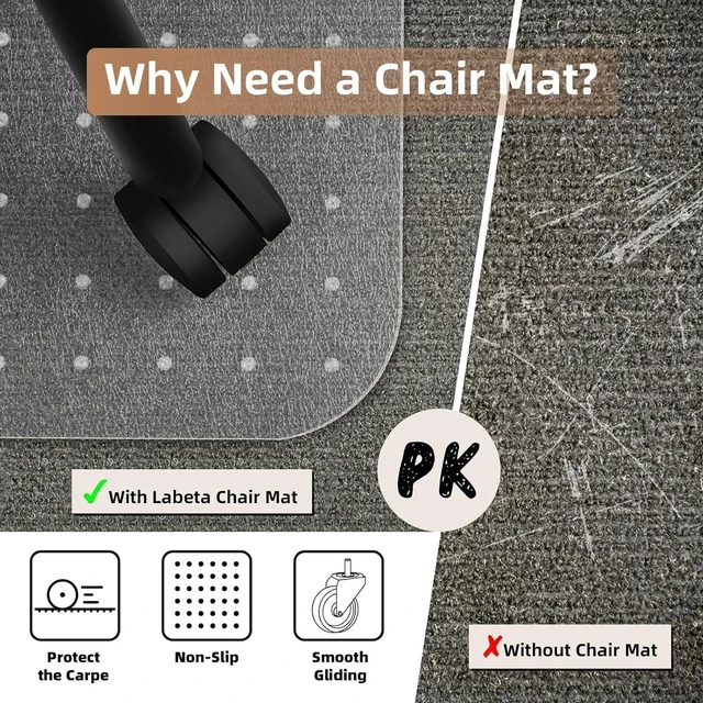 Alt view image 6 of 7 - Office Chair Mat for Low-Pile Carpet 36" x 48", 2-Pack Office and Home Set Clear PVC With Anti-Slip Studs, Prevents Carpet Wear From Rolling Chair Wheels, Smooth Glide Surface For Easy Daily Rolling
