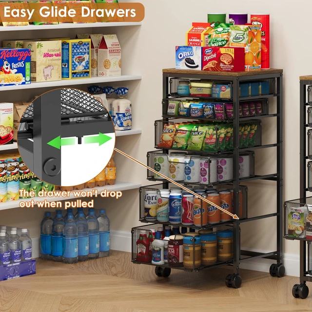 Alt view image 4 of 7 - Rolling Storage Cart with 6 Drawers, Craft Cart with Lockable Wheels Storage Drawer Organizer, Utility Cart for Classroom, Closet, Pantry, Bathroom, Kitchen, Art, Dorm, Office