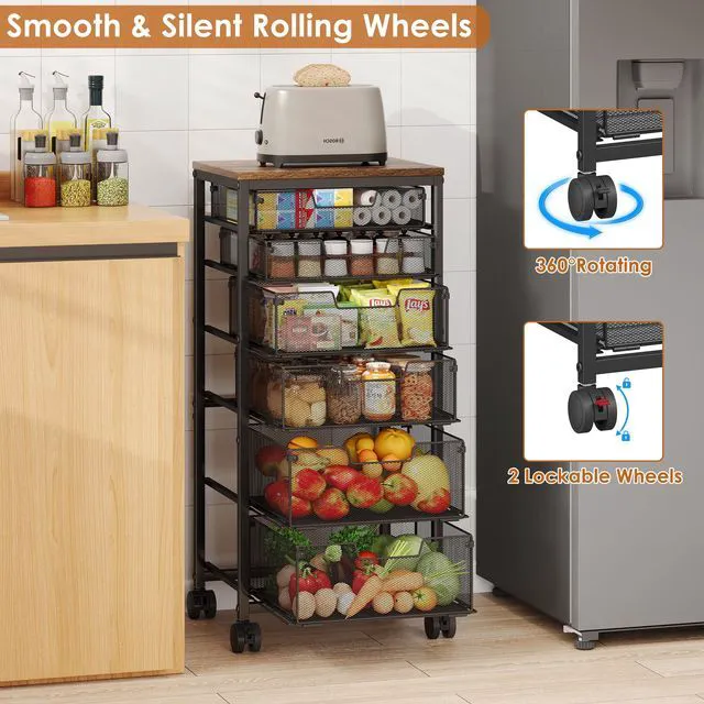 Alt view image 3 of 7 - Rolling Storage Cart with 6 Drawers, Craft Cart with Lockable Wheels Storage Drawer Organizer, Utility Cart for Classroom, Closet, Pantry, Bathroom, Kitchen, Art, Dorm, Office