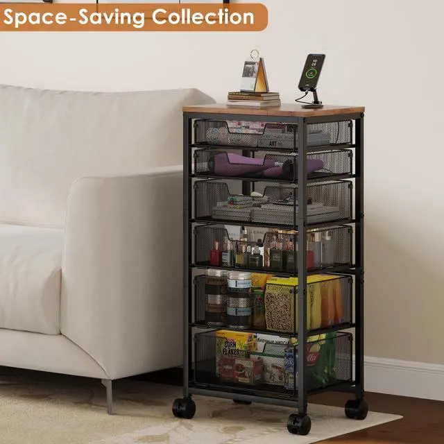 Alt view image 6 of 7 - Rolling Storage Cart with 6 Drawers, Craft Cart with Lockable Wheels Storage Drawer Organizer, Utility Cart for Classroom, Closet, Pantry, Bathroom, Kitchen, Art, Dorm, Office