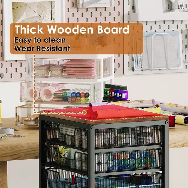 Alt view image 7 of 7 - Rolling Storage Cart with 6 Drawers, Craft Cart with Lockable Wheels Storage Drawer Organizer, Utility Cart for Classroom, Closet, Pantry, Bathroom, Kitchen, Art, Dorm, Office