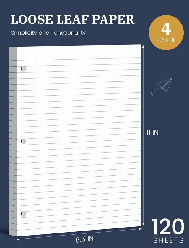 Alt view image 2 of 7 - 480 Sheets Loose Leaf Paper Wide Ruled, 8.5x11 In Filler Paper for Binder Double-Printing Lined Paper, 3-Hole Punched Notebook Paper Binder Paper 8.5'' x 11'', 4 Pack, 120 Sheets/Pad