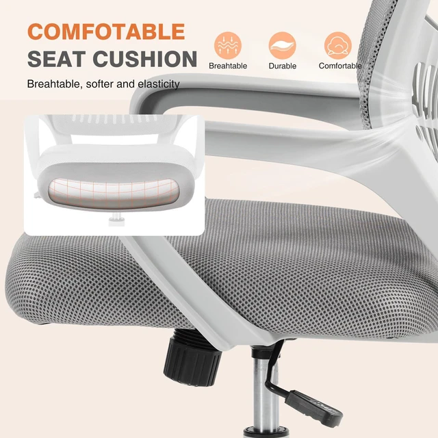 Alt view image 4 of 7 - Computer Desk Chair, Mesh Office Chair, Lumbar Support, Grey Ergonomic Mid-Back, Adjustable Height, 360° Swivel Wheels, Comfy Arms, Bedroom Study, Managerial Executive
