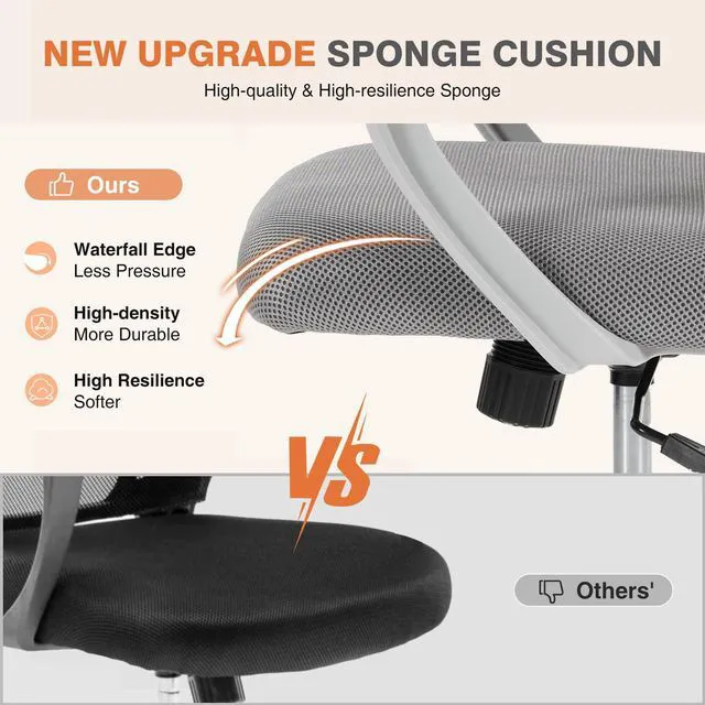 Alt view image 5 of 7 - Computer Desk Chair, Mesh Office Chair, Lumbar Support, Grey Ergonomic Mid-Back, Adjustable Height, 360° Swivel Wheels, Comfy Arms, Bedroom Study, Managerial Executive