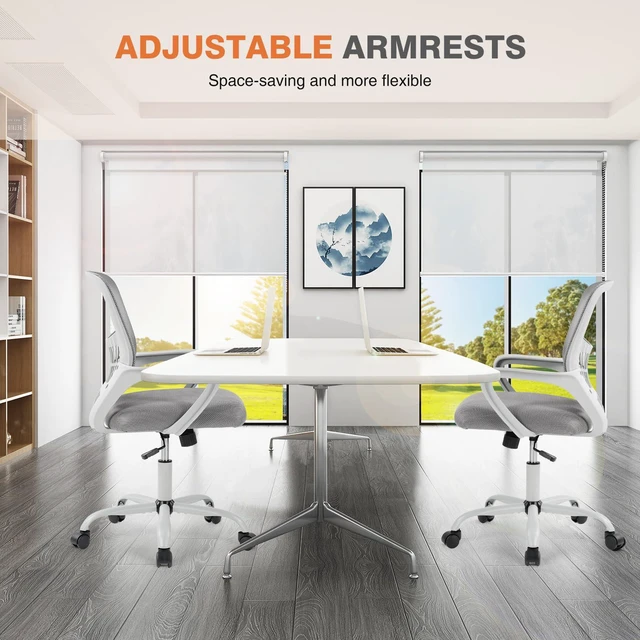 Alt view image 7 of 7 - Computer Desk Chair, Mesh Office Chair, Lumbar Support, Grey Ergonomic Mid-Back, Adjustable Height, 360° Swivel Wheels, Comfy Arms, Bedroom Study, Managerial Executive