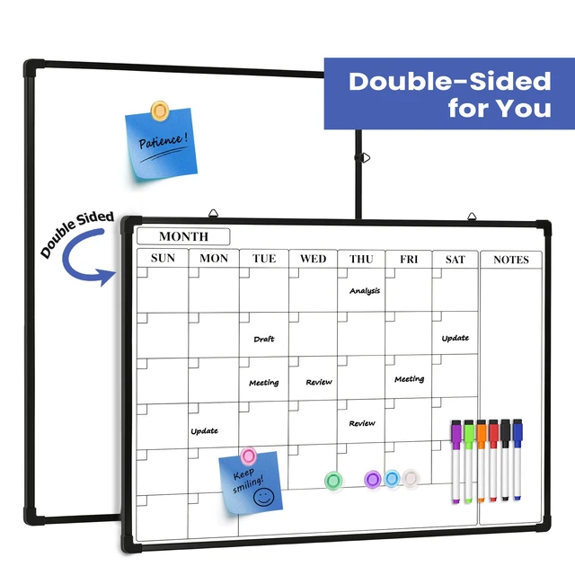 Alt view image 5 of 7 - Monthly Whiteboard Calendar for Wall, 24" x 18" Dry Erase Board with Plastic Frame, Hanging Dry Erase Calendar with 3 Mini Sticky Notes for Kitchen Planner, Memo, Home and Office, Black