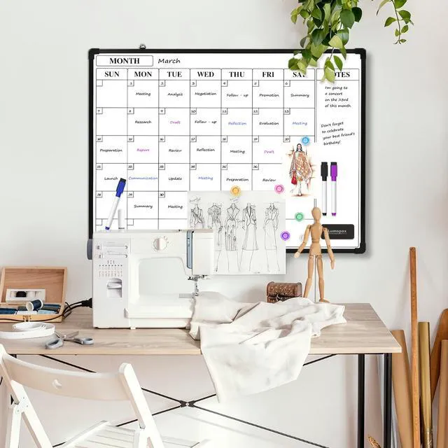 Alt view image 2 of 7 - Monthly Whiteboard Calendar for Wall, 24" x 18" Dry Erase Board with Plastic Frame, Hanging Dry Erase Calendar with 3 Mini Sticky Notes for Kitchen Planner, Memo, Home and Office, Black
