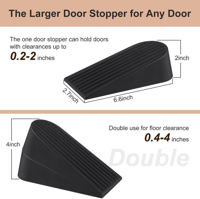 Alt view image 2 of 7 - Big Door Stoppers for Bottom of Door on Floor, Premium Big Rubber Door Stop Wedge, Floor Sturdy Stackable Door Stops for Carpet Heavy Duty Door, Door Gaps (Big 2 Pack, Black)