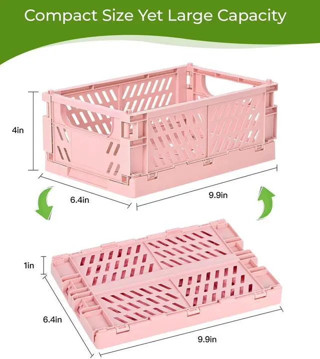 Alt view image 3 of 5 - 2-Pack Collapsible Plastic Storage Baskets, Pink, 9.8"x6.5"x3.8" Pastel, Space-Saving, Collapsible Plastic Bins, Cute Mini Storage Crates, for Classroom, Kitchen, Office, Bedroom