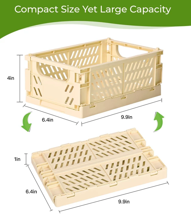 Alt view image 3 of 5 - 4-Pack Collapsible Plastic Storage Baskets, Yellow, 9.8"x6.5"x3.8" Pastel, Space-Saving, Collapsible Plastic Bins, Cute Mini Storage Crates, for Classroom, Kitchen, Office, Bedroom