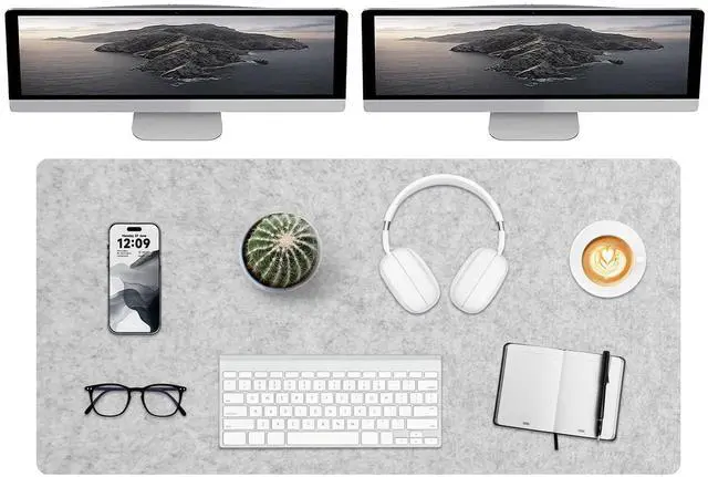 Main image of Extra Large Felt Desk Mat,55''x23.6'' Non-Slip Desktop Protector Full Desk Mouse pad, Computer Desk Mat for Keyboard and Mouse Pad,Desk Accessories for Home and Office (Light Gray)