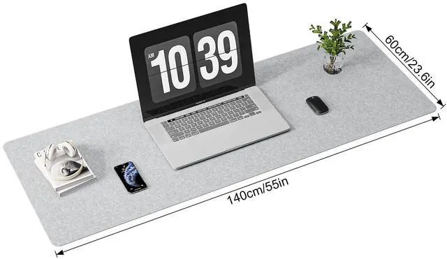 Alt view image 2 of 7 - Extra Large Felt Desk Mat,55''x23.6'' Non-Slip Desktop Protector Full Desk Mouse pad, Computer Desk Mat for Keyboard and Mouse Pad,Desk Accessories for Home and Office (Light Gray)