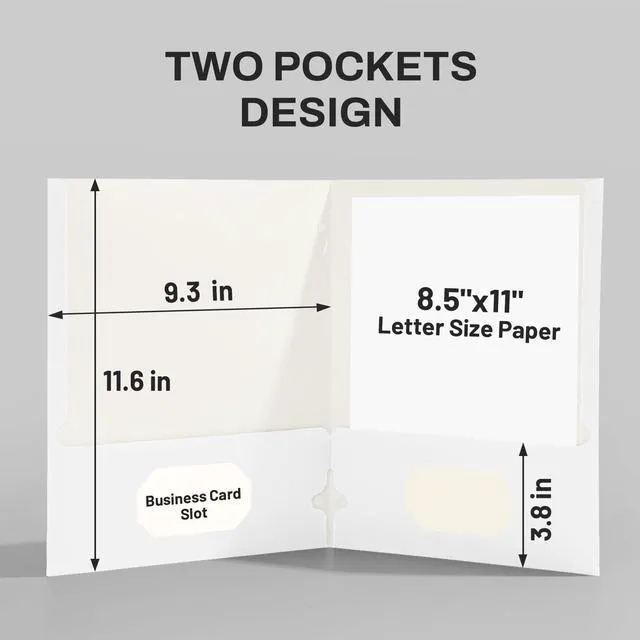 Alt view image 2 of 7 - Two Pocket Folders, 50 Pack File Folders with Business Card Slot, Textured Paper, Fit Letter Size Paper, Paper File Folder for School Office Home Business, White