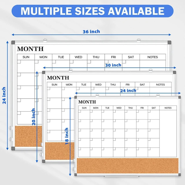 Alt view image 7 of 7 - Dry Erase Calendar Whiteboard for Wall, 30" x 20" Monthly Cork White Board Double-Sided Magnetic, Calendar Cork Whiteboard Combo, Aluminium Frame, Bulletin Portable Board, Home Office School