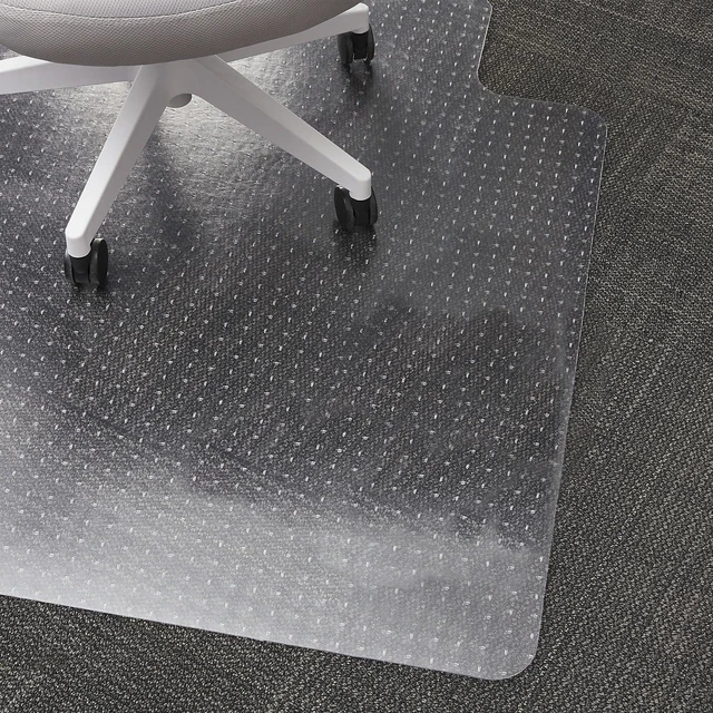 Alt view image 2 of 5 - Office Chair Mat, Clear, 53x45 Inch, Flat-Pile Carpet, with Lip Extended under-desk coverage and smooth glide for carpeted office floors