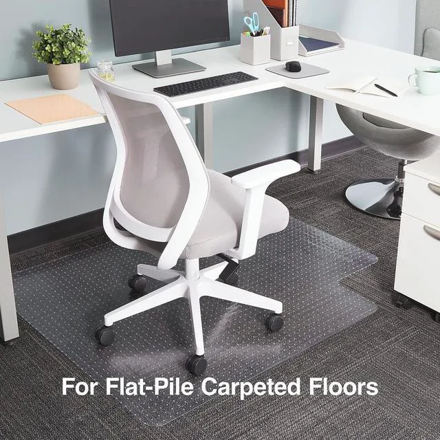Alt view image 3 of 5 - Office Chair Mat, Clear, 53x45 Inch, Flat-Pile Carpet, with Lip Extended under-desk coverage and smooth glide for carpeted office floors