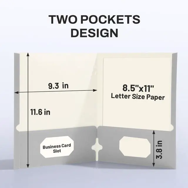 Alt view image 2 of 7 - Two Pocket Folders, 50 Pack File Folders with Business Card Slot, Textured Paper, Fit Letter Size Paper, Paper File Folder for School Office Home Business, Gray