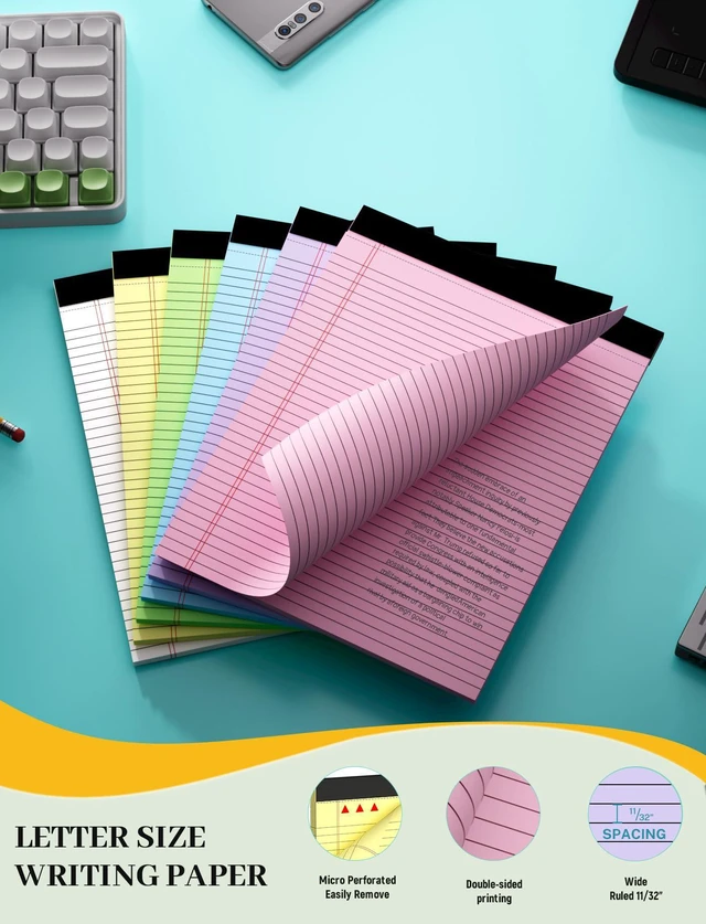 Alt view image 2 of 7 - 48 Pack Colored Legal Pads, Yellow Legal Pads 8.5 x 11 Note Pads Wide Ruled Wide Ruled, Notepads 8.5x11 with Sturdy Back, Perforated Writing Paper Pads, Colored Lined Pads for Office, School, Home