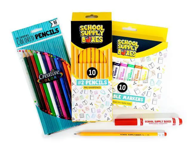 Alt view image 4 of 7 - Back to Box Grades K-5 32 Piece Supplies Kit Includes Markers, Crayons, Pencils, Scissors, Folders, Glue Sticks, Notebook, and Composition Book