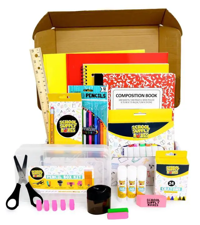 Alt view image 7 of 7 - Back to Box Grades K-5 32 Piece Supplies Kit Includes Markers, Crayons, Pencils, Scissors, Folders, Glue Sticks, Notebook, and Composition Book