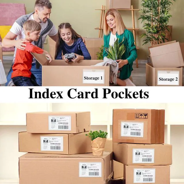 Alt view image 4 of 7 - 36 Pack Adhesive Index Card Pockets 5 x 7, Clear Top-Loading Holders Clear Pvc, Removable Adhesive, Fits Bins/Shelves/Totes, Protects Cards From Dust And Fingerprints