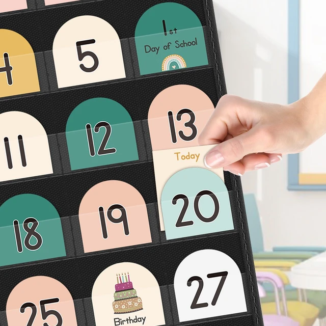 Alt view image 4 of 7 - Boho Calendar Pocket Chart with 90 Cards for Kids Learning,Classroom and Home School Décor,Black