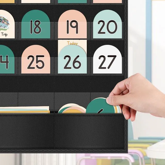 Alt view image 5 of 7 - Boho Calendar Pocket Chart with 90 Cards for Kids Learning,Classroom and Home School Décor,Black