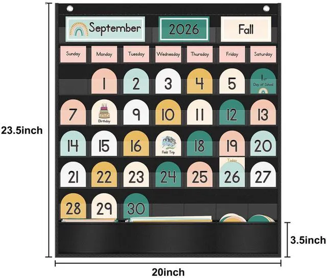 Alt view image 7 of 7 - Boho Calendar Pocket Chart with 90 Cards for Kids Learning,Classroom and Home School Décor,Black