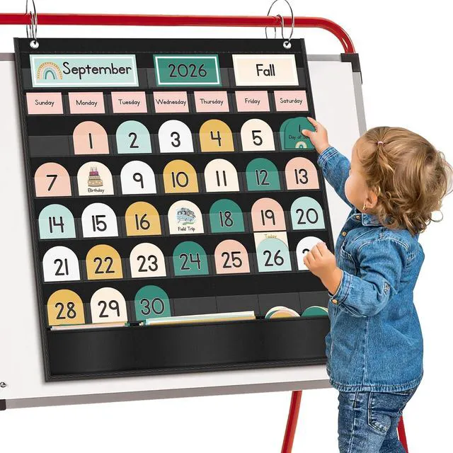 Alt view image 6 of 7 - Boho Calendar Pocket Chart with 90 Cards for Kids Learning,Classroom and Home School Décor,Black