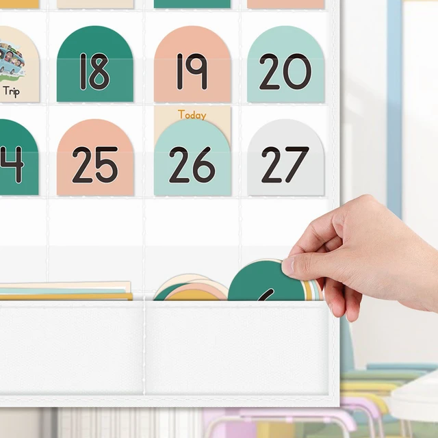 Alt view image 5 of 7 - Boho Calendar Pocket Chart with 90 Cards for Kids Learning,Classroom and Home School Décor,White