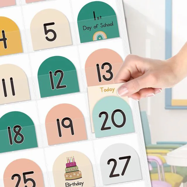 Alt view image 4 of 7 - Boho Calendar Pocket Chart with 90 Cards for Kids Learning,Classroom and Home School Décor,White